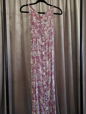 American Eagle Outfitters Floral Button Front Maxi Dress Pink Boho XS